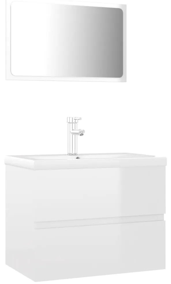 3071681 vidaXL Комплект мебели за баня, бял гланц, инженерно дърво