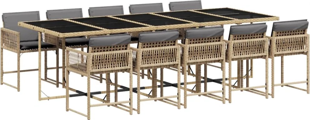 3211476 vidaXL Градински комплект с възглавници, 11части, бежов микс полиратан