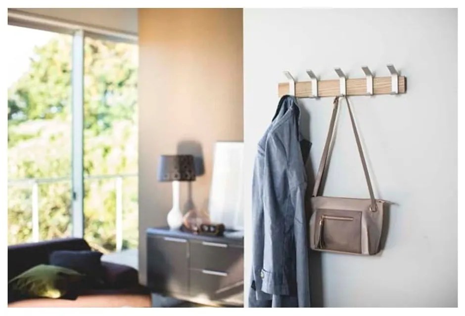 Матово сребро/естествена стенна закачалка от масивен ясен Rin – YAMAZAKI