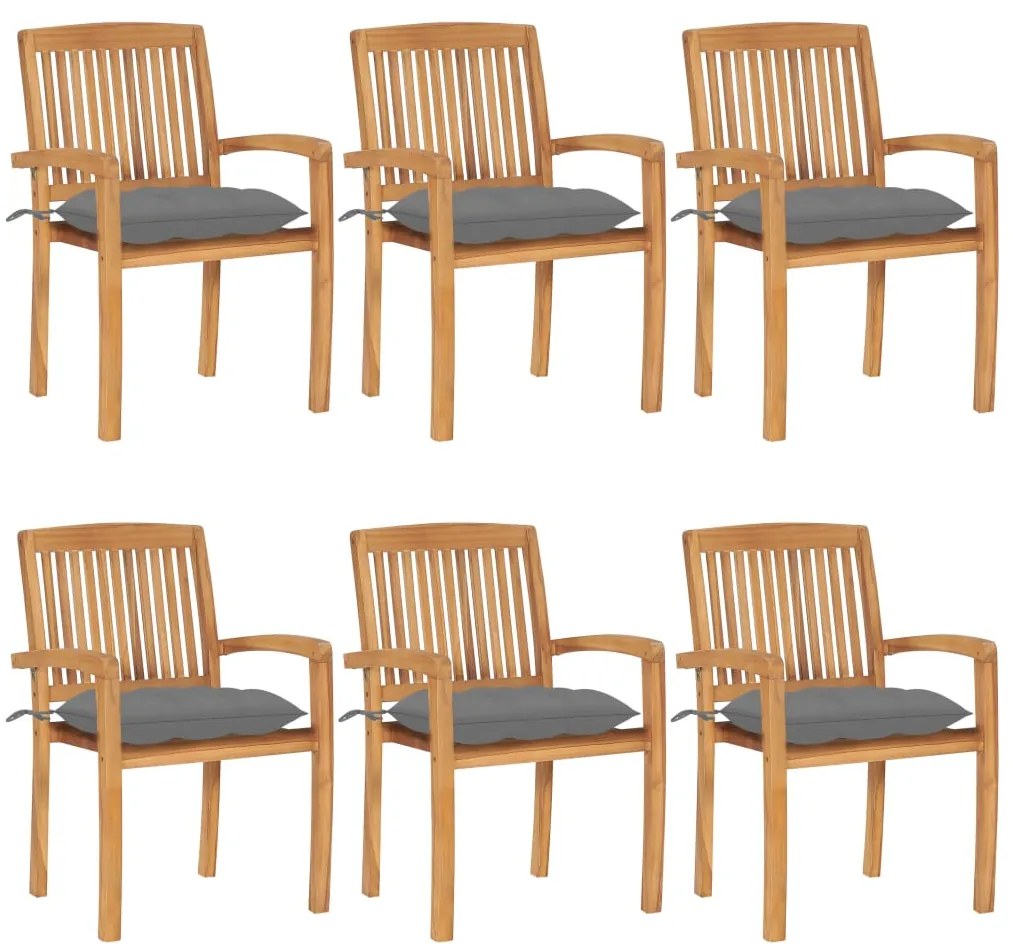 3073268 vidaXL Стифиращи градински столове с възглавници 6 бр тик масив
