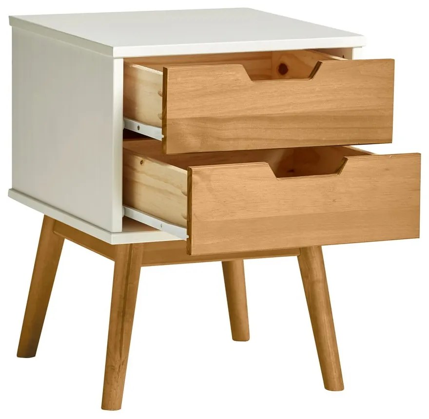 Нощно шкафче в бяло и кафяво, изработено от масивна борова дървесина Baku - Marckeric