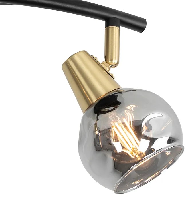 Таванна лампа черна с месинг и димно стъкло 2-светлина - Vidro