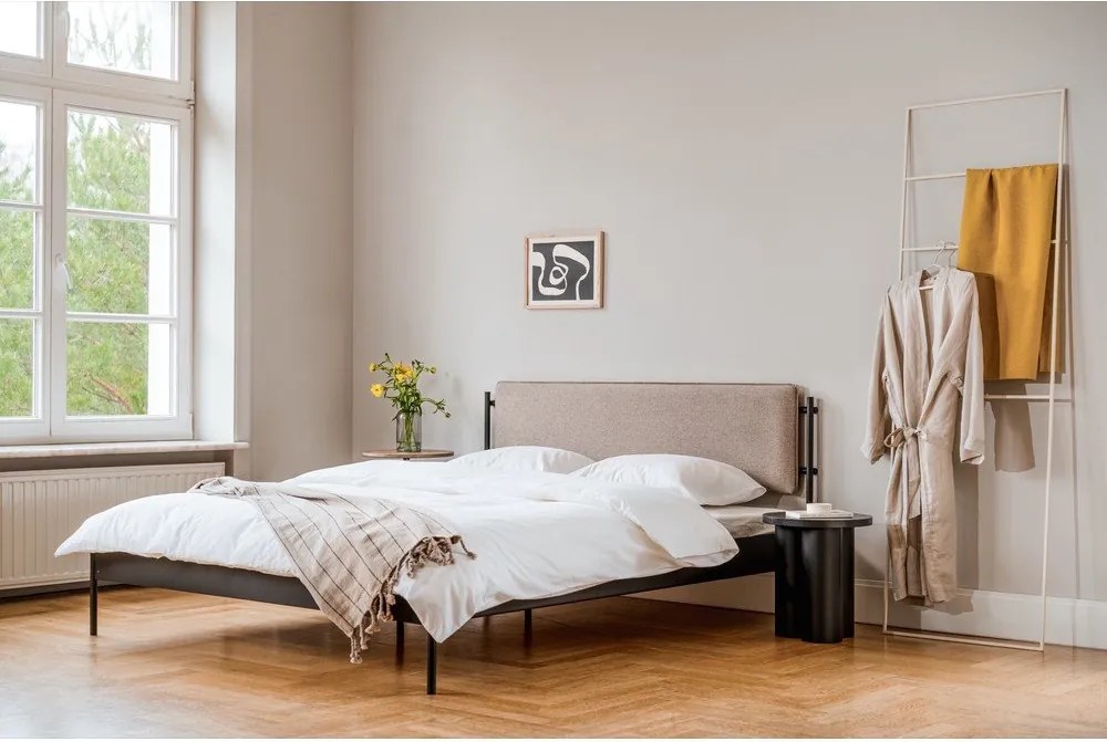 Черно стоманено двойно легло 180x200 cm тапицирано с включена подматрачна рамка Eton Basic – noo.ma