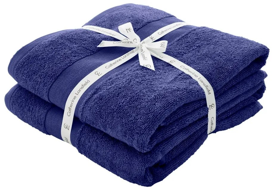 Тъмносини памучни хавлиени кърпи в комплект от 2 бр. от тери 90x140 cm Anti-Bacterial – Catherine Lansfield