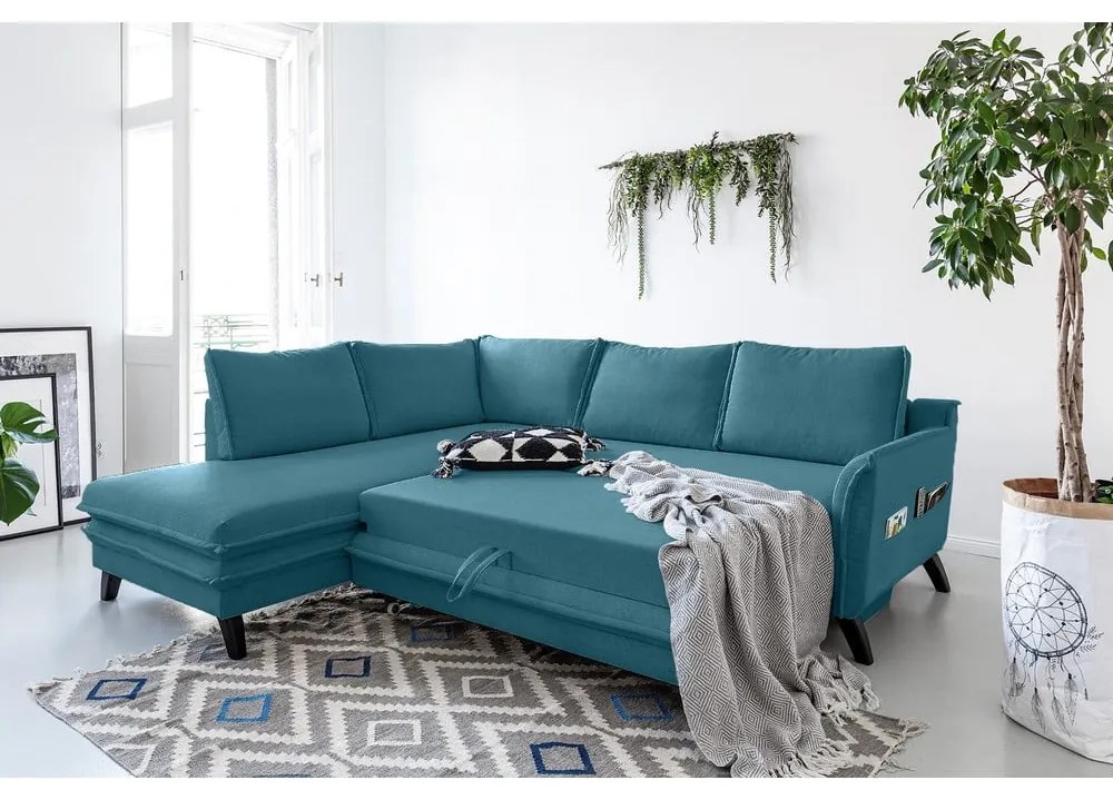 Тюркоазен ъглов разтегателен диван ляв ъгъл, Charming Charlie - Miuform