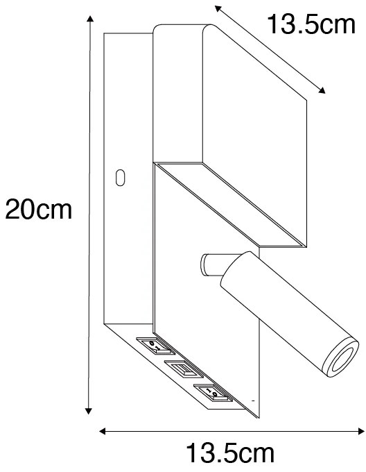 Стенна лампа черна с LED с USB и лампа за четене с превключвател - Robin