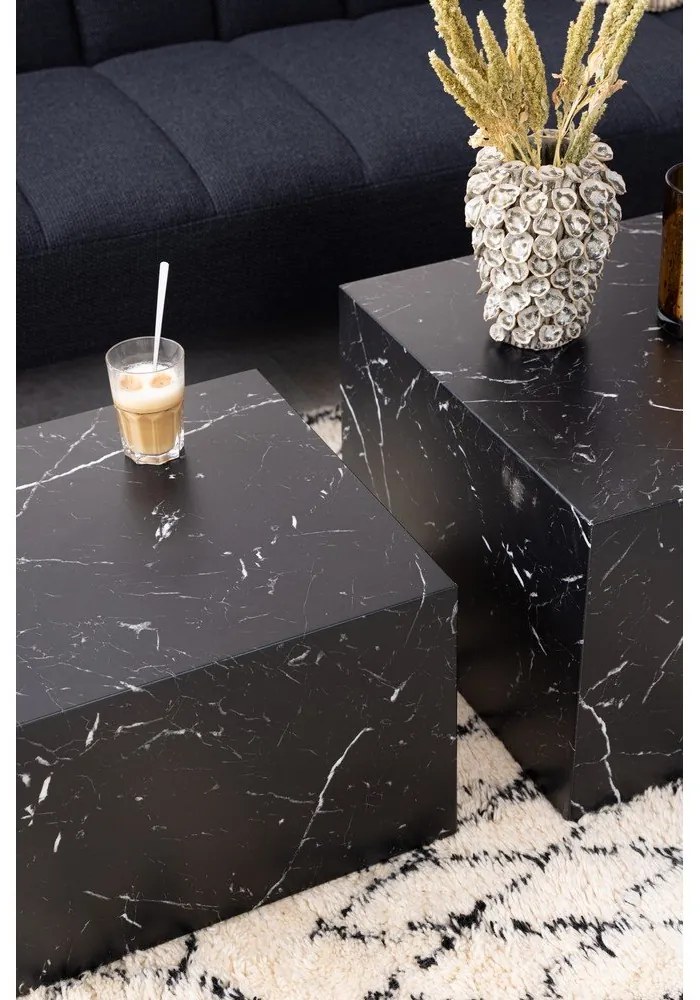 Черни масички за кафе в комплект от 2 бр. от декор от мрамор 58x58 cm Dice – Actona