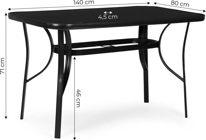 Черна градинска маса с отвор за чадър Šírka: 140 cm | Dĺžka: 80 cm