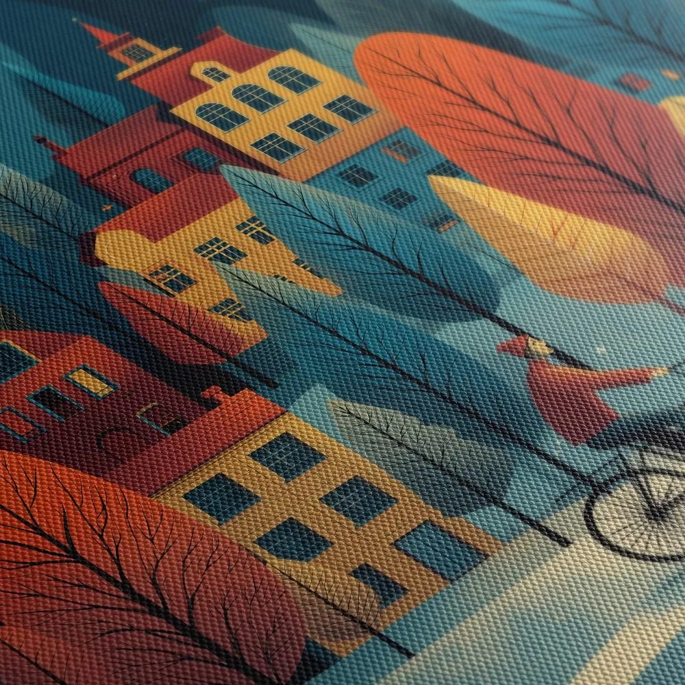 Картина на платно – Колоездач в зимния град