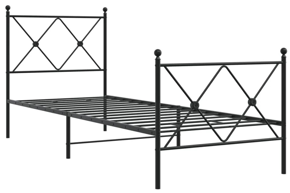 376510 vidaXL Метална рамка за легло с горна и долна табла, черна, 75x190 см