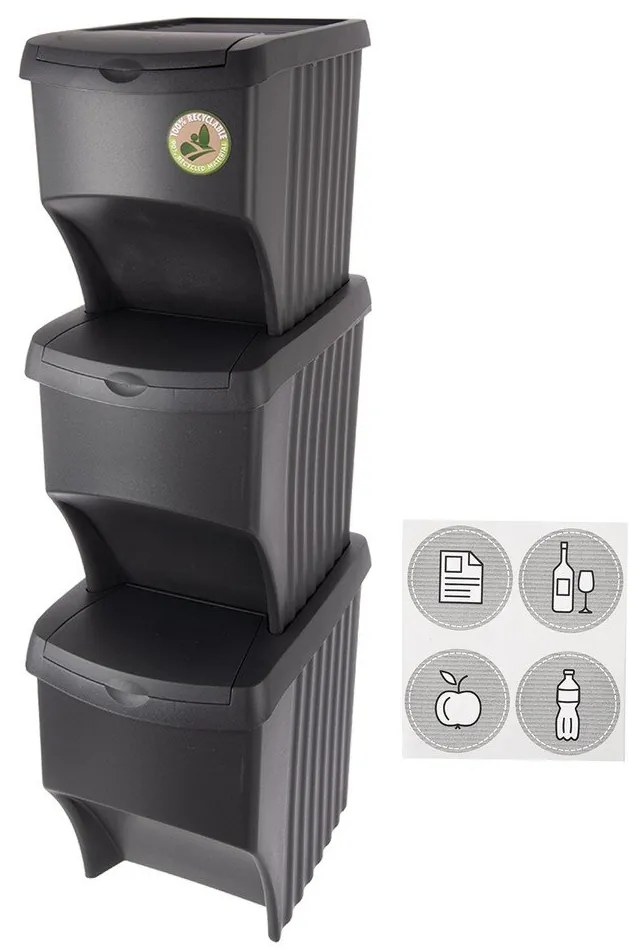 Черни пластмасови кошчета за отпадъци в комплект от 3 бр. 3x22 l за рециклиране – Orion