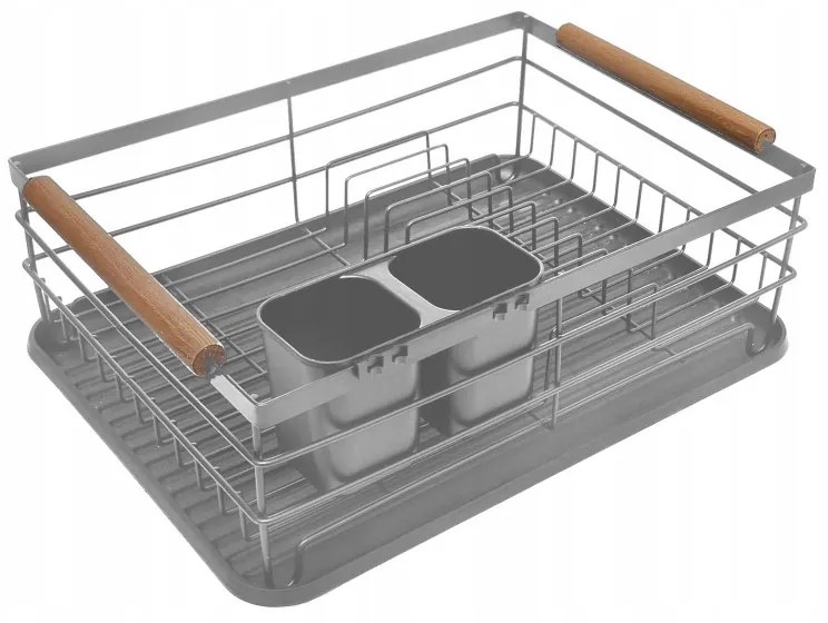 Сушилник за съдове Kinghoff KH 1729, Поставки за прибори, Дървени дръжки, Сив