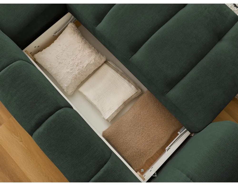 Зелен сгъваем/с място за съхранение ъглов диван (десен ъгъл) Fuji – Bobochic Paris