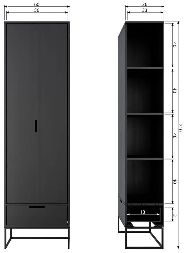 Черен гардероб от масивен ясен 60x210 cm Silas – WOOOD