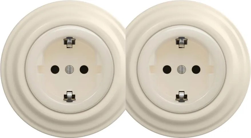 Kliklap - Двоен ретро контакт за дома с рамка SCHUKO 230V/16A бежов