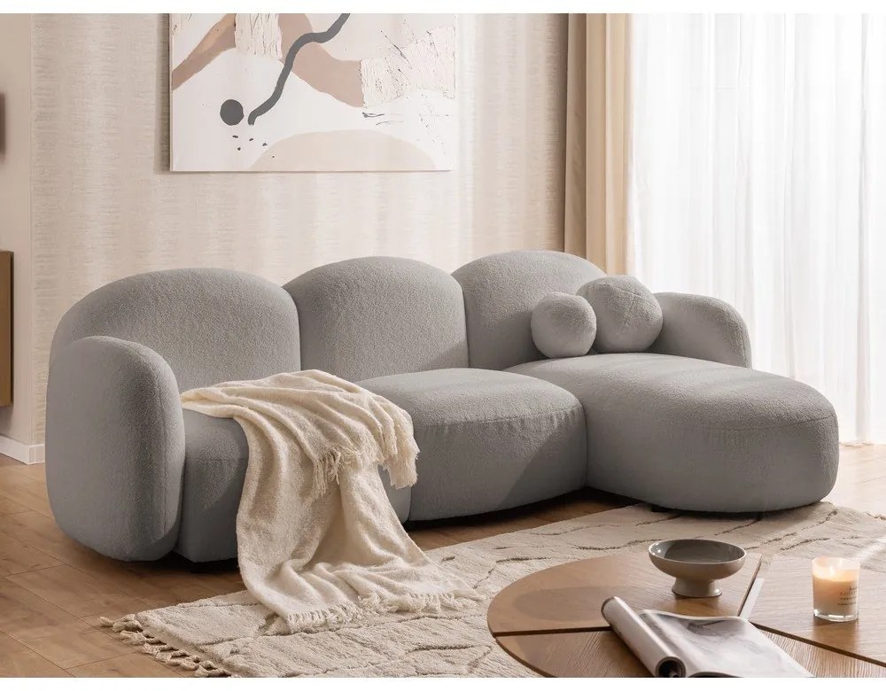 Сив ъглов диван от прежда с примки от букле (десен ъгъл) Orbit – Ropez
