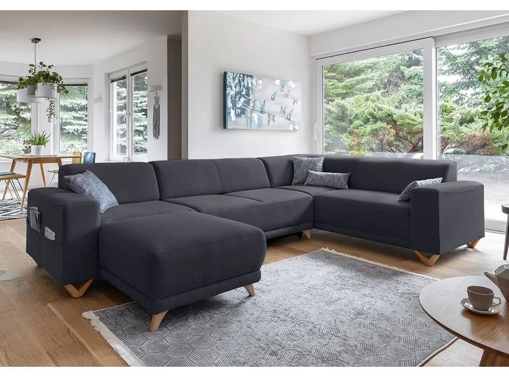 Антрацитен разтегателен/с място за съхранение ъглов диван (десен ъгъл/U форма) Classy Sophie – Miuform