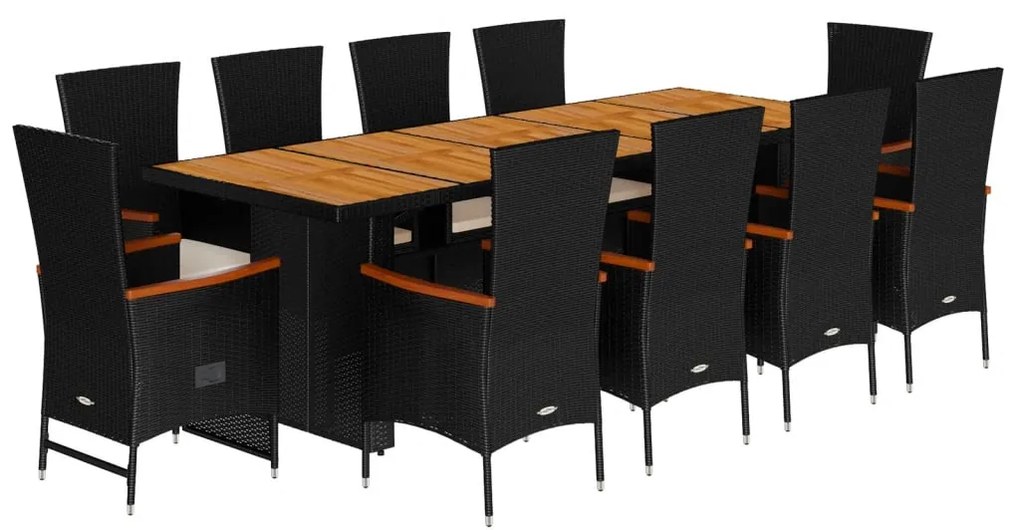 3277529 vidaXL Градински комплект с възглавници 11 части полиратан черен