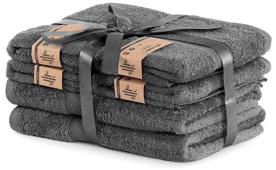 Комплект от 2 тъмносиви кърпи и 4 хавлии Charcoal Bamby - DecoKing