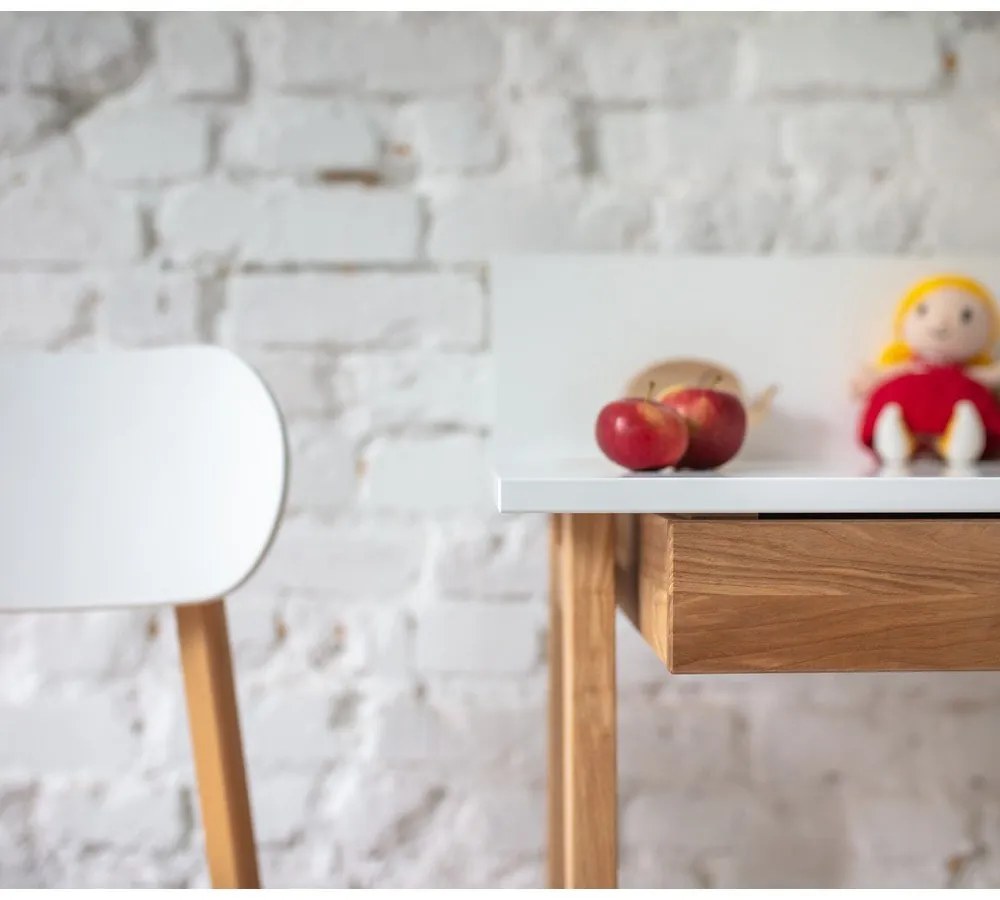 Бяло бюро с основа от ясенова дървесина, дължина 65 cm Luka - Ragaba