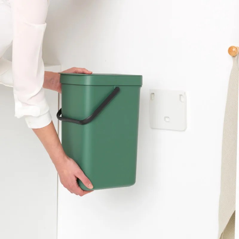 Кош за разделно събиране на боклук Brabantia Sort&Go 1003234, 12 л, Дръжка, Възможност за стенен монтаж, Тъмнозелен