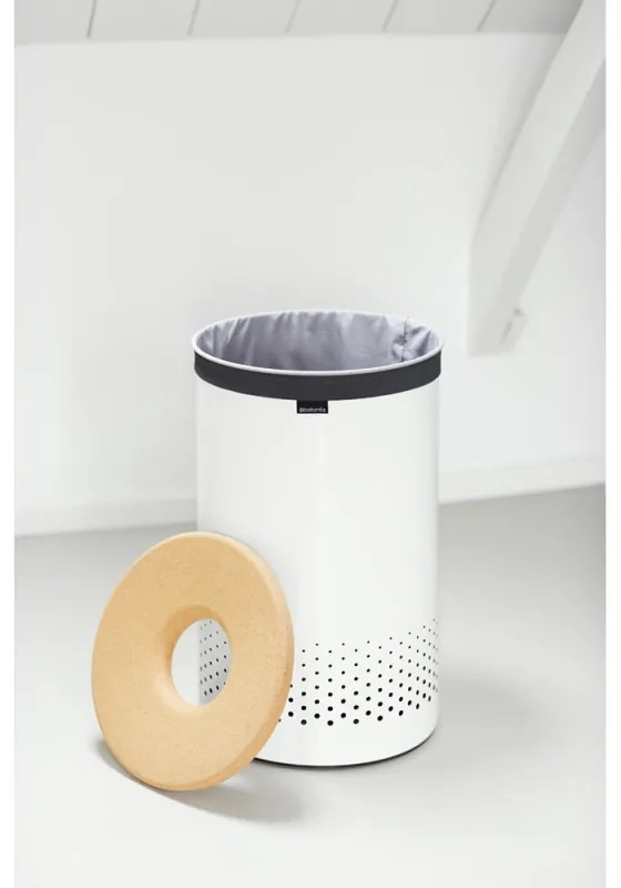 Кош за пране Brabantia 90300241, 60 л, Корков капак, Пълнене без отваряне, Вентилационни отвори, Бял