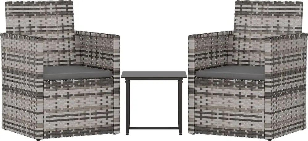 319191 vidaXL Лаундж комплект за открито с възглавници 3 части полиратан сив