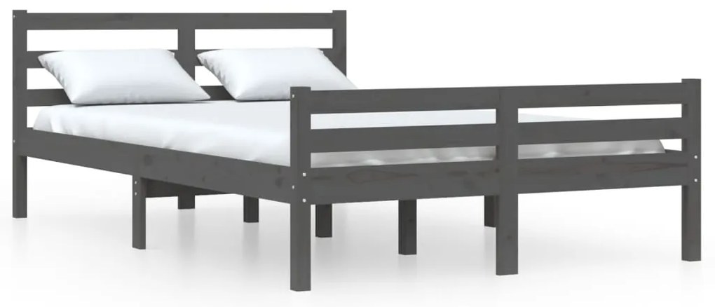 814801 vidaXL Рамка за легло, сива, масивно дърво, 140х190 см