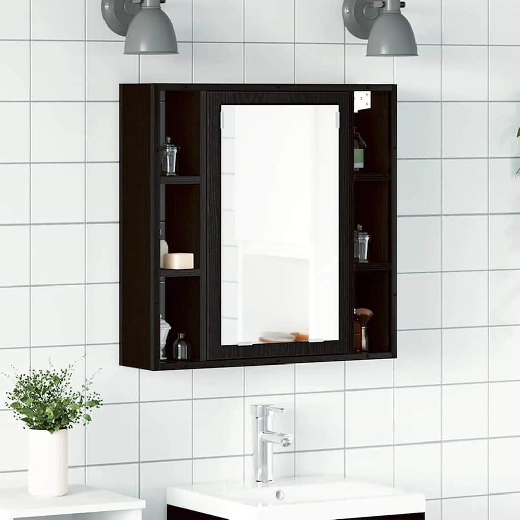 862228 vidaXL Шкаф за баня с огледало, черен дъб, 60x16x60 см, инженерно дърво