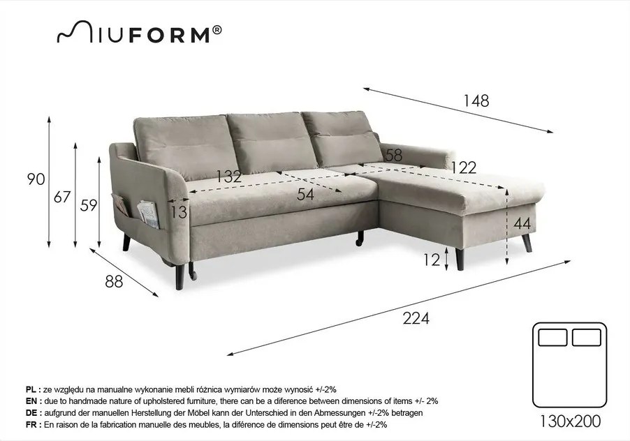 Тъмносиньо кадифено ъглово канапе, десен ъгъл Stylish Stan - Miuform