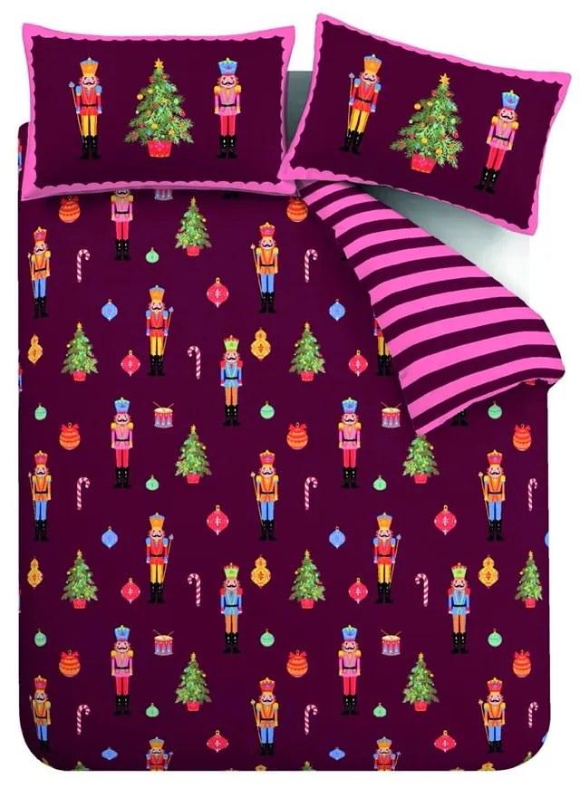 Розово-лилаво единично спално бельо 135x200 cm Nutcracker Stripe – Catherine Lansfield