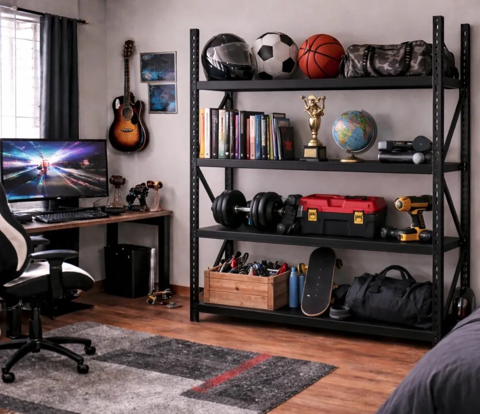 Метален стелаж за склад, гараж и работилница - 800 кг, 4 рафта 200x200x60