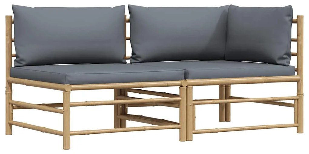 313151 vidaXL Градински лаундж комплект тъмносиви възглавници 2 части бамбук