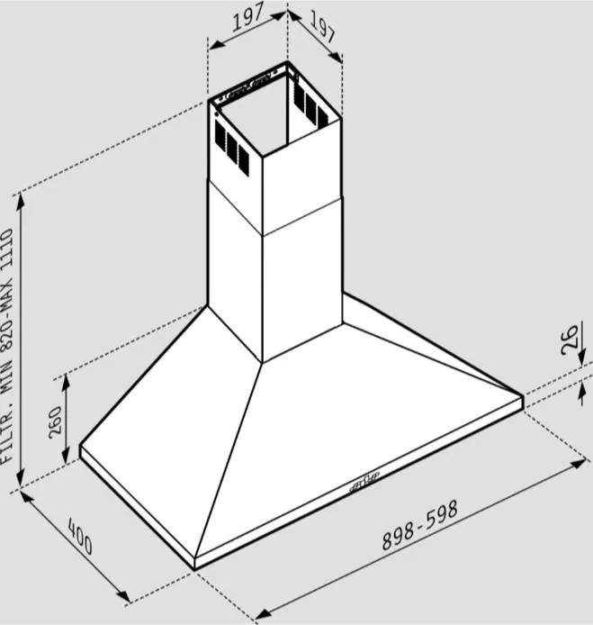 Кухненски аспиратор Pyramis квадратен комин Plus-Дължина: 60 cm