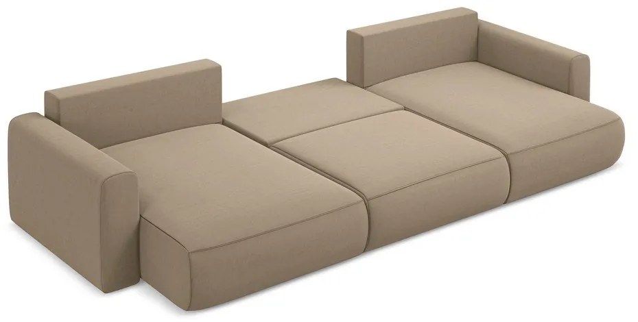 Светлокафяв кадифен разтегателен ъглов диван с място за съхранение (U форма) Kapua – Makamii