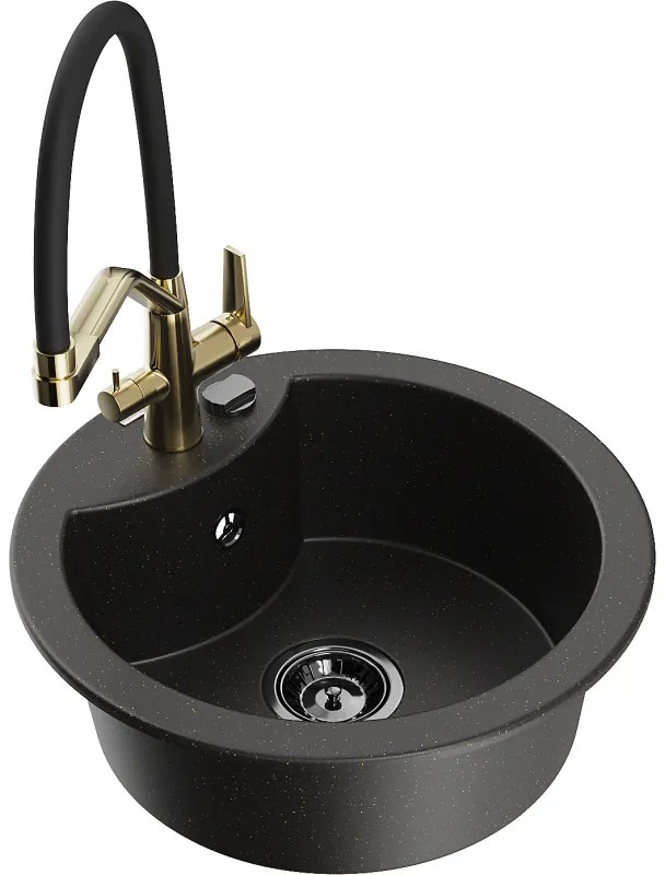 Mexen Diego гранитна мивка с 1 отделение със смесител Duo, черен/златист