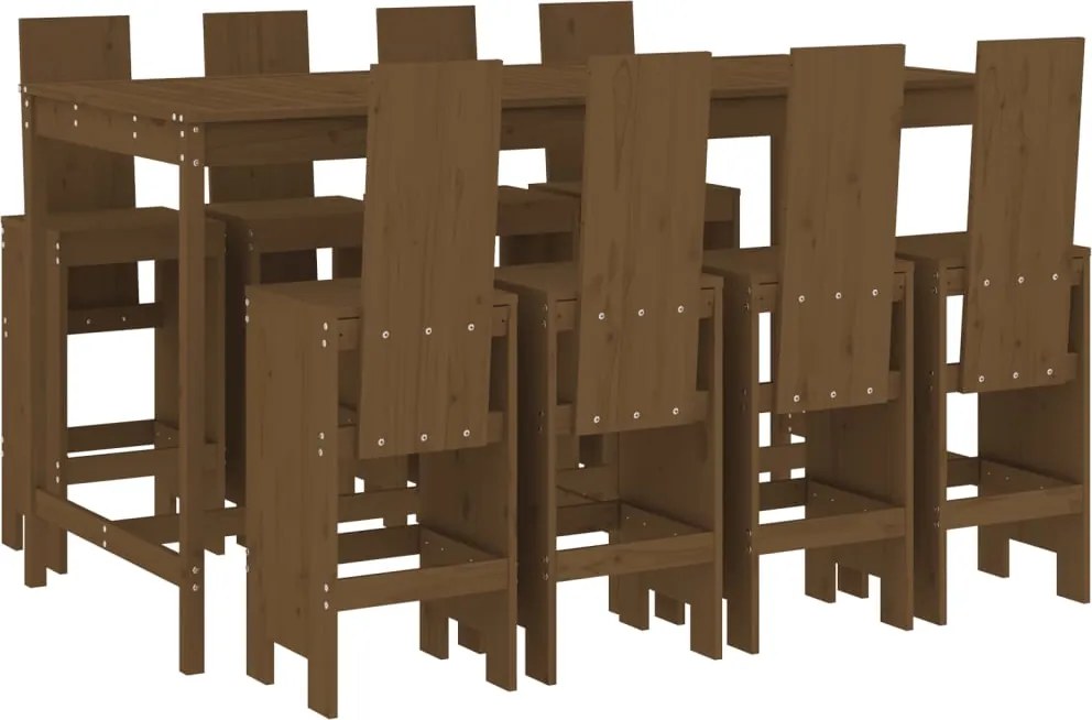 3157790 vidaXL Градински бар комплект от 9 части, меденокафяв, бор масив