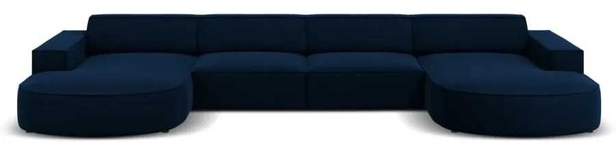 Ъглов диван от синьо кадифе (U-образен) Jodie - Micadoni Home