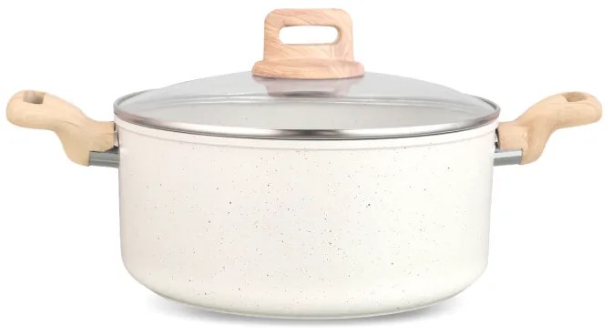 Тенджера Voltz Nice OV54418E24D, 24x15 см, 6.5 л, Мраморно покритие, Индукция, Кремав меланж