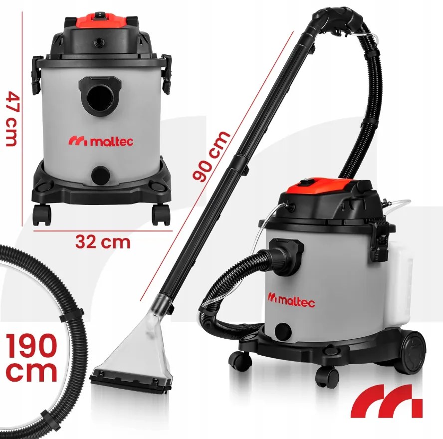 Прахосмукачка за мокро/сухо прахосмукиране, почистване на тапицерия и килими MalTec MasterWash 2200W