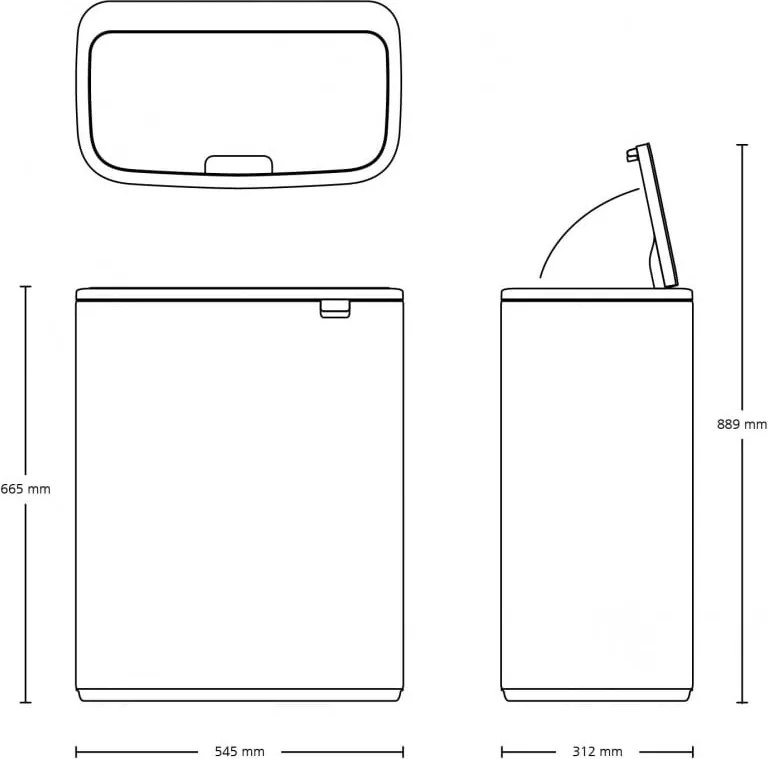 Кош за боклук Brabantia Bo Touch 1008858, 60 л, Плавно и безшумно отваряне, Голям отвор, Сив