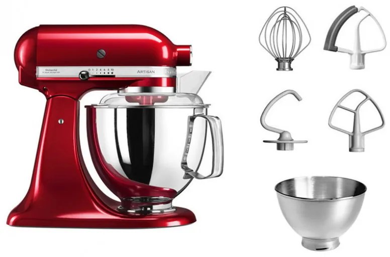 Планетарен миксер KitchenAid Artisan Elegance 5KSM175PSECA, 300W, 4.8 л, Direct drive, 10 скорости, Червен