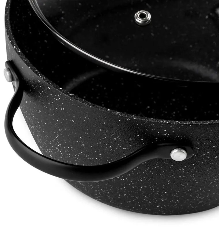 Тенджера Luigi Ferrero Symphony FR-2010, 20x10.5 см, 2.6 л, Незалепващо покритие, Стъклен капак с отвор за пара, Стоманени дръжки с PVD, Индукция, Черен мрамор