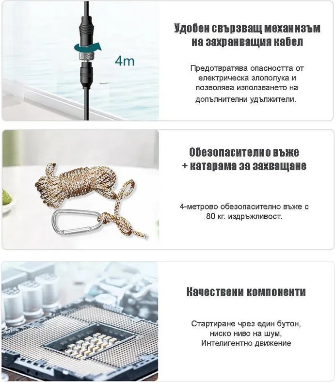 Робот за почистване на прозорци Spider SPRAY Neo, 72W, 2500 Pa, 3 режима за движение, 40 мл, Спрей функция, Бял