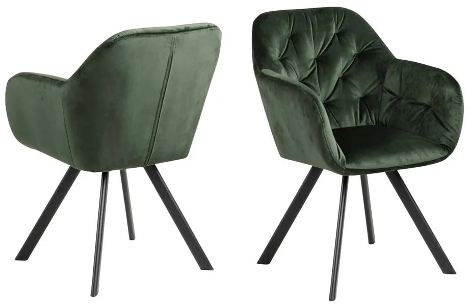 Зелен тапициран трапезен стол с подлакътници Lola – Actona