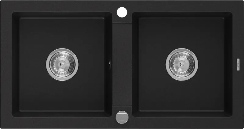Mexen Mario гранитна мивка с 2 отделения 820 x 436 mm, черна, хромиран сифон - 6504822000-77
