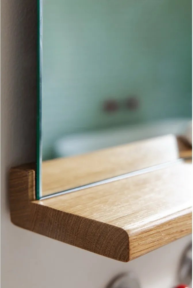 Стенно огледало с рафт масивно дърво 50x75 cm Lun – noo.ma