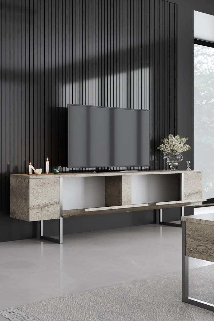 ТВ шкаф Luxe, цвят Травертин Сребърен
