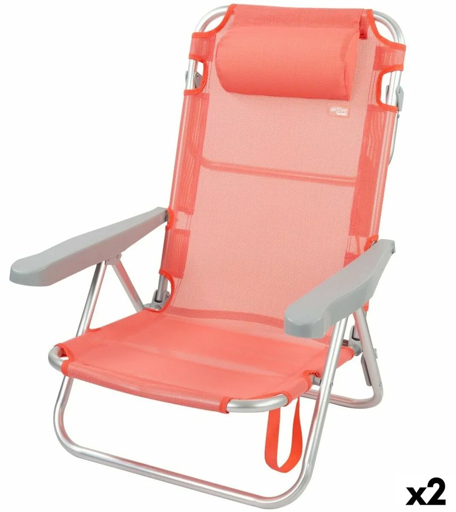 Сгъваем Стол с Подглавник Aktive Flamingo Корал 48 x 84 x 46 cm (2 броя)