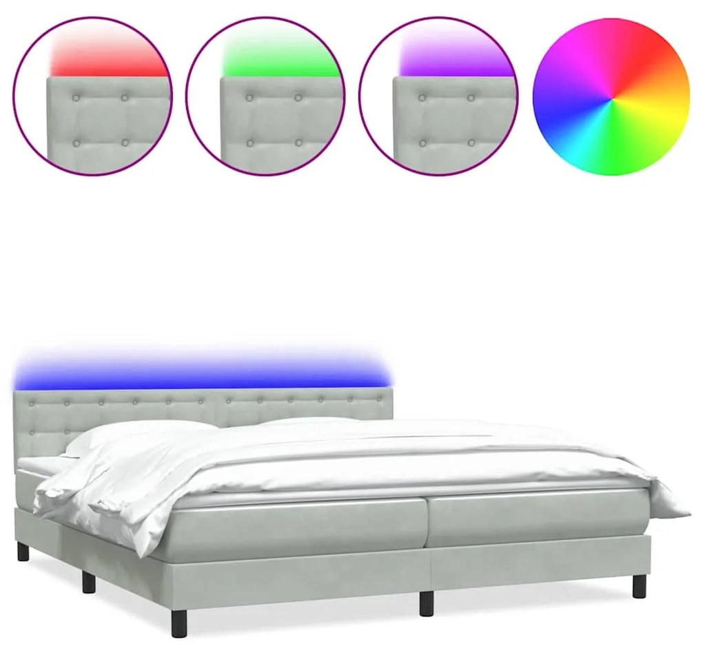 3317325 vidaXL Боксспринг легло с матрак и LED, светлосиво, 180x220 см, кадифе